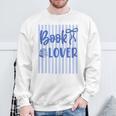 Coquette Book Lover Preppy Blue Stripes Bookworm Reading Sweatshirt Gifts for Old Men