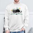 Cute Cat On Book Fun Flower Feline Pet Lover Premium Tri-Blend Sweatshirt Gifts for Old Men