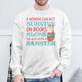 Cute Hamster Reading Book A Woman Can Not Survive On Books Raglan Baseball Tee Sweatshirt Gifts for Old Men