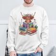 Cute Highland Cow With Book Floral Bookworm Librarian Book Sweatshirt Gifts for Old Men