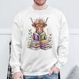 Cute Highland Cow Library Bookworm Librarian Books Reading Sweatshirt Gifts for Old Men