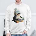 Cute Penguin Reading Book Faux-Crochet Print Sweatshirt Gifts for Old Men