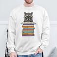 Cute Raccoon Reading On Pile Of Books Sweatshirt Gifts for Old Men