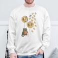 Cute Reading Cat With Kitten Dandelion Flowers Book Lover Sweatshirt Gifts for Old Men