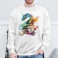 Dragons And Books Watercolor Fantasy Dragon Lover Theme Sweatshirt Gifts for Old Men