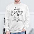 Easily Distracted By Cats & Books Cute Cat Book Lover Sweatshirt Gifts for Old Men