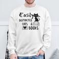 Easily Distracted Cats And Books Funny Book Lover Cat Gifts Women Sweatshirt Gifts for Old Men
