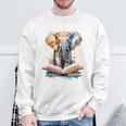 Elephant Reading Book Animal Art Print Graphic Sweatshirt Gifts for Old Men