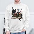 Floral Cat Reading Book Kitten Illustration Sweatshirt Gifts for Old Men