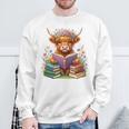 Highland Cow Book Floral Bookworm Librarian Cute Easter Day Sweatshirt Gifts for Old Men