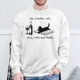 Life Is Better With Wine Cats And Books Sweatshirt Gifts for Old Men