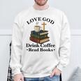 Love God Drink Coffee Read Books Lovers Jesus And Coffee Sweatshirt Gifts for Old Men