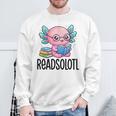 Readsolotl Cute Axolotl Reading Book Kawaii Pink Aesthetic Sweatshirt Gifts for Old Men