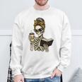Skeleton Girl Drinking Coffee And Reading Book Sweatshirt Gifts for Old Men