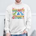 Summer Reading Unearth A Story Dinosaur Books 2026 Sweatshirt Gifts for Old Men Summer Reading Unearth A Story Dinosaur Books 2026 Sweatshirt Gifts for Old Men