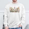 Teacher Gnome Motif Floral Stack Of Books Decor Cute Reading Sweatshirt Gifts for Old Men