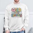 Wild About Reading Animal Bookworm Library Book Lover Reader Sweatshirt Gifts for Old Men