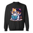 Adorable Book Lover Calico Cat With Reading Glasses Cute For Men Women Kids Sweatshirt