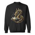 Book Lovers Dragon Fantasy Art Mythical Creatures Yellow Bookworm Chinese Dragon Sweatshirt