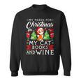 Cat Books Wine Lover Cute Cat Christmas Men Women Sweatshirt