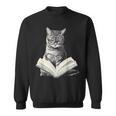 Cat Bookworm Reading Book Graphic Sweatshirt Cat Bookworm Reading Book Graphic Sweatshirt