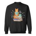 Cat Reading Book Lover Coffee Books Teacher Librarian Cat Sweatshirt