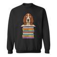 Cute Basset Hound Dog Reading On Pile Of Books Sweatshirt