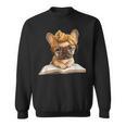 Cute Bulldog Reading Dog Book Lover Animal Graphic French Sweatshirt