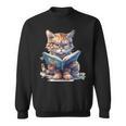 Cute Cat Wearing Glasses Reading a Book Sweatshirt