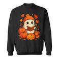 Cute Ghost Reading Book Autumn Pumpkins Cat Coffee Halloween Sweatshirt Cute Ghost Reading Book Autumn Pumpkins Cat Coffee Halloween Sweatshirt