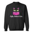 Cute Kitty Face Coffee Books & Cats Sweatshirt