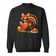 Cute Turkey Reading Book Lovers Bow Thanksgiving Sweatshirt