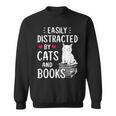 Easily Distracted By Cats And Books Cat Lover Sweatshirt