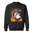 Ghost Reading Book On Swing Halloween Autumn Art Sweatshirt