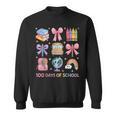 Girls 100 Days Of School Coquette Bow Pencil Bus Book Crayon Sweatshirt Girls 100 Days Of School Coquette Bow Pencil Bus Book Crayon Sweatshirt