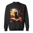 Halloween Cat Reading Books Spooky Cat Reader Teachers Sweatshirt
