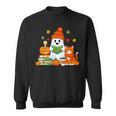 Halloween Ghost Cat Reading Book Women Girls Cute Sweatshirt Halloween Ghost Cat Reading Book Women Girls Cute Sweatshirt