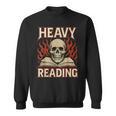 Heavy Reading Book Lover Skeleton Ironic Graphic Sweatshirt