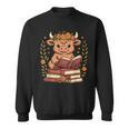 Highland Cow Reading Book Graphic Cow With Book Floral Sweatshirt Highland Cow Reading Book Graphic Cow With Book Floral Sweatshirt