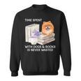 Love Reading Books And Pomeranian Dog Watercolor Art Sweatshirt
