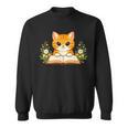 Orange Cat Reading Book Flowers Sweatshirt