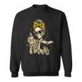 Skeleton Girl Drinking Coffee Bow Sunflower Book Lover Sweatshirt