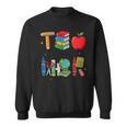 Teacher School Supplies Apple Books Pencil Globe Crayon Sweatshirt Teacher School Supplies Apple Books Pencil Globe Crayon Sweatshirt