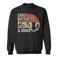 Vintage Retro Easily Distracted By Cats And Books Sweatshirt
