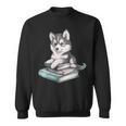 Women's Adorable Watercolor Husky Puppy Dog Reading Books Sweatshirt
