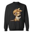 Women's Baby Lizard Small Book Reading Reptile Graphic Portrait Sweatshirt