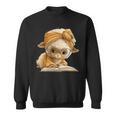 Women's Cute Lamb Reading Book Lover Animal Graphic Baby Sheep Open Sweatshirt Women's Cute Lamb Reading Book Lover Animal Graphic Baby Sheep Open Sweatshirt