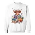 Cute Highland Cow With Book Floral Bookworm Librarian Book Sweatshirt