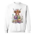 Cute Highland Cow Library Bookworm Librarian Books Reading Sweatshirt