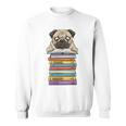 Cute Pug Dog Reading Book On Pile Of Books Sweatshirt Cute Pug Dog Reading Book On Pile Of Books Sweatshirt